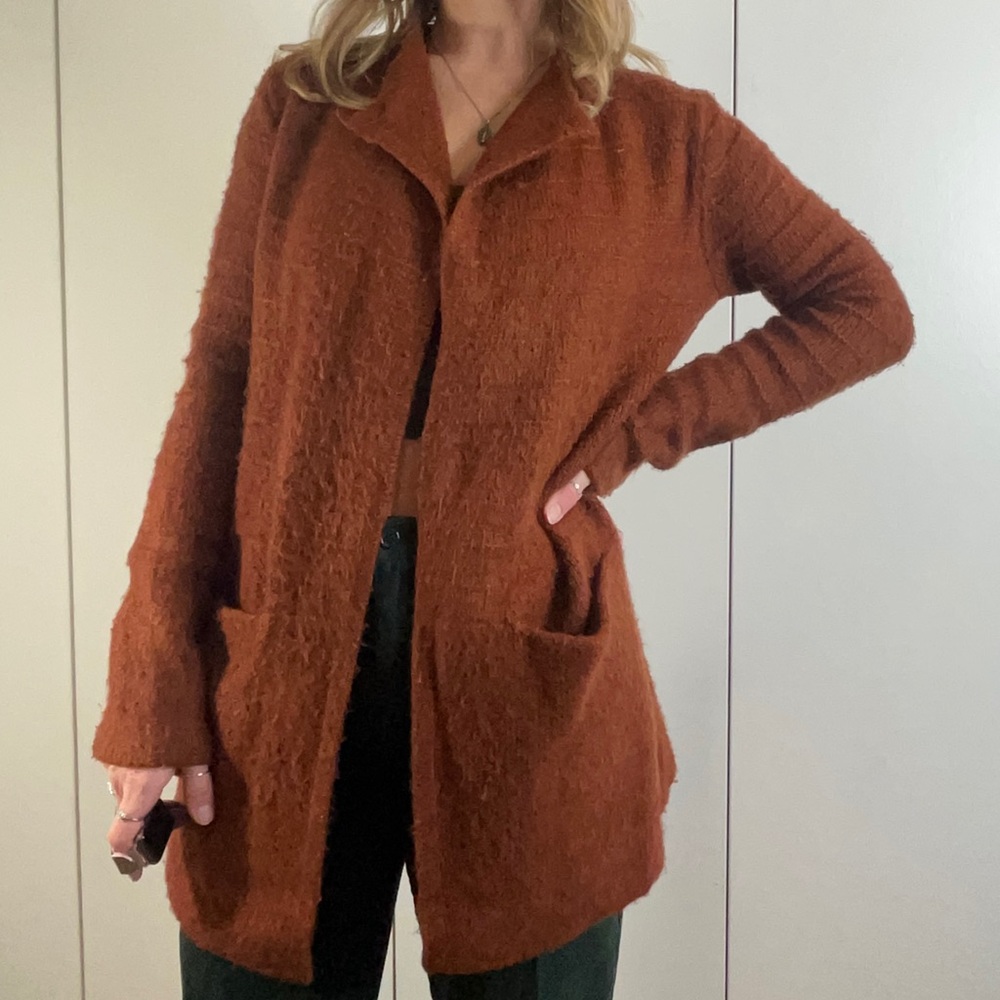 Rust orange open front cardigan jacket